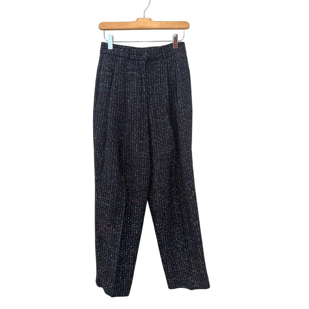 Doncaster High Waisted Silk Trousers Navy Blue Tweed